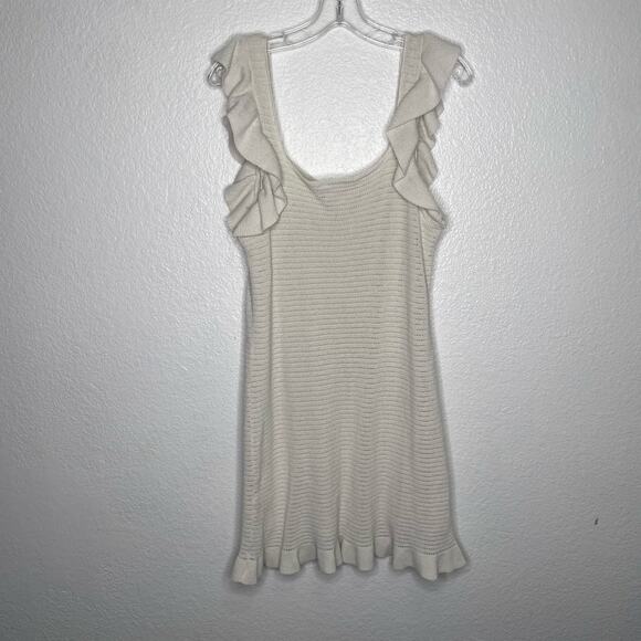 Anthropologie Womens Dress Size L White Sleeveless Knitted Crochet Style Lined - Picture 2 of 16